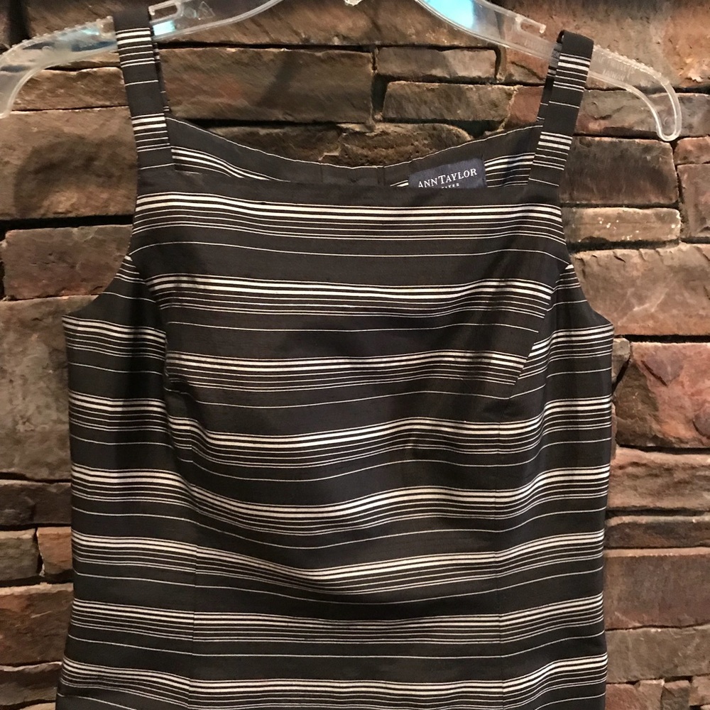 Ann Taylor Black with Gray stripes, sleeveless Top